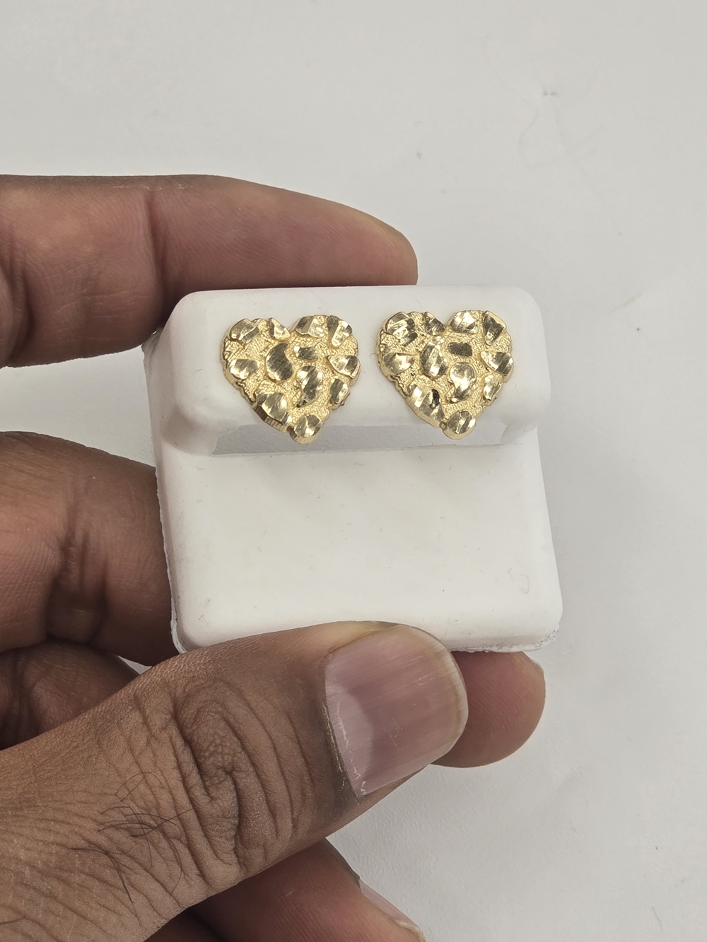 10k Real Gold Nugget Heart Stud Earring